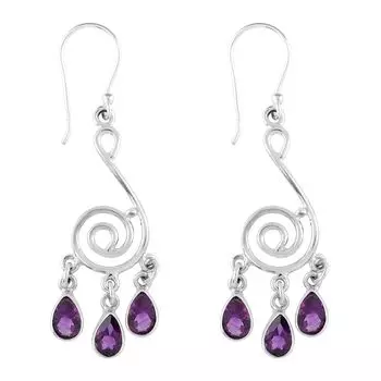 Amethyst Gemstone Solid 925 Sterling Silver Handmade Designer Women Dangle Earring, Gift For Her