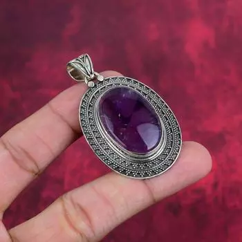 Amethyst Jewelry Pendant, 925 Solid Sterling Silver Jewelry, Handmade Gemstone Amethyst Jewelry For Women 2.24 Inches фиолетовый