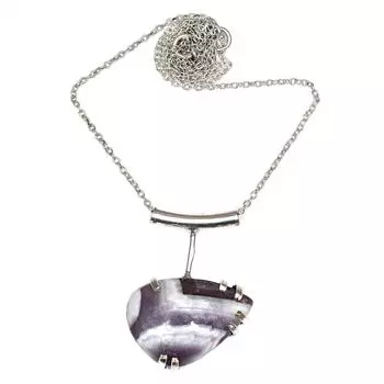 Amethyst Lace Agate Gemstone Mother s Day Silver Jewelry Necklace 20 in