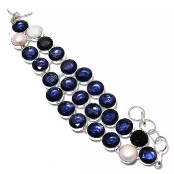 Amethyst, Pearl handmade 925 Sterling Silver Bracelet 7-8 R7E13