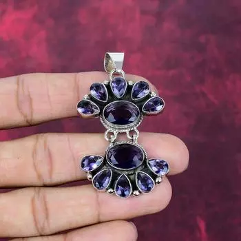 Amethyst Pendant, Gemstone 925 Sterling Silver Jewelry Pendant, Handmade Jewelry, For Anniversary Gift 2.44 Inches