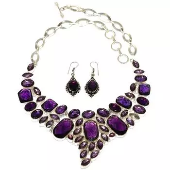 Ювелирные изделия из аметистового кварца, серьги, ожерелье, 16-18 дюймов