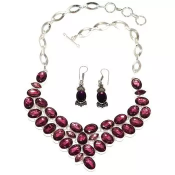 Amethyst Quartz Gemstone Unisex Jewelry Necklace Earring 16-18
