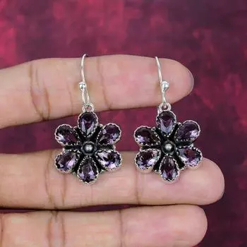 Amethyst Rough Earrings, Gemstone 925 Sterling Silver Handmade Wonderful Jewelry Earring, Gift For Love 1.77 Inches