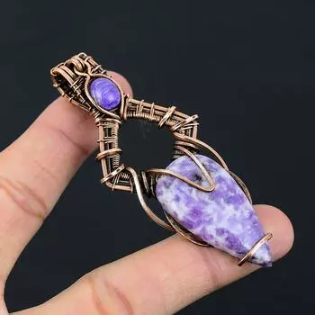 Аметист, чароит Драгоценный камень Чистая медная проволока, обернутая ювелирными изделиями ручной работы 3.35 Inches фиолетовый