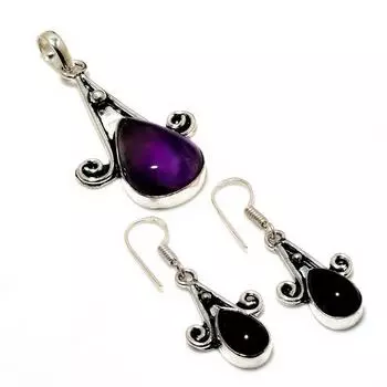 Аметист Драгоценный камень 925 Посеребренные ювелирные изделия Комплект серег с подвеской 1,51-1,89 дюйма
