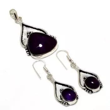 Аметист Драгоценный камень 925 Посеребренные ювелирные изделия Комплект серег с подвеской 1,51-1,89 дюйма
