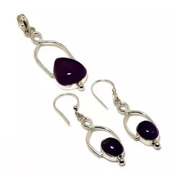 Аметист Драгоценный камень 925 Посеребренные ювелирные изделия Комплект серег с подвеской 1,89-2,12 дюйма