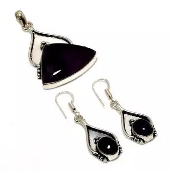 Аметист Драгоценный камень 925 Посеребренные ювелирные изделия Комплект серег с подвеской 1,70-1,89 дюйма