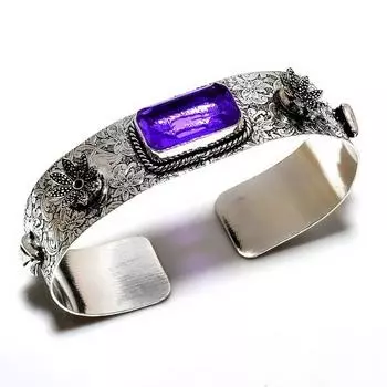 Аметист Драгоценный камень 925 Посеребренный ювелирный браслет ручной работы