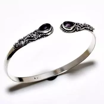 Аметист Драгоценный камень 925 Посеребренный ювелирный браслет ручной работы