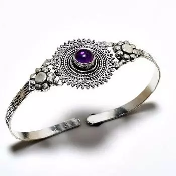Аметист Драгоценный камень 925 Посеребренный ювелирный браслет ручной работы