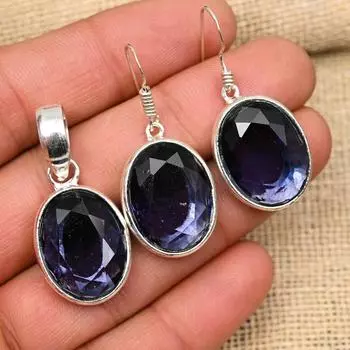 Аметист Драгоценный камень 925 пробы Серебряный кулон и комплект ювелирных изделий из сережек для свадебного подарка
