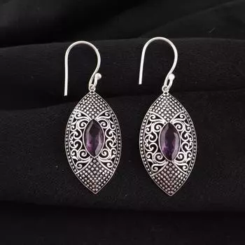 Аметист Драгоценный камень 925 Стерлинговое серебро Ювелирные изделия Висячие серьги 2,15 Для подарка CE-20-10