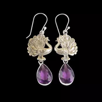 Аметист Драгоценный камень 925 Стерлинговое серебро Ювелирные изделия Ручной работы Серьги-подвески 2,20 EE-44-9