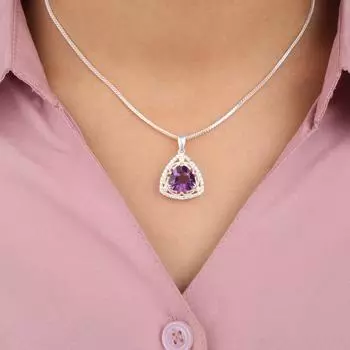 Аметист Драгоценный камень 925 Стерлинговое серебро Ювелирные изделия Модный цирконовый кулон 0,99 CZP-8-12
