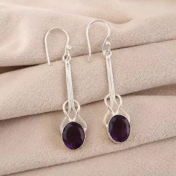 Аметист Драгоценный камень 925 Стерлинговое серебро Ювелирные изделия Ручной работы Серьги-капли/подвески 1,76 EE-171-7