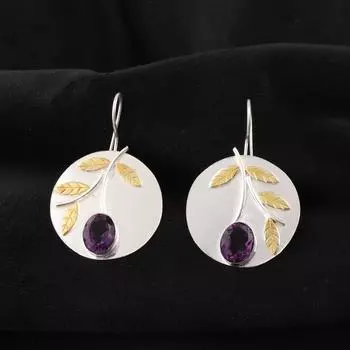 Аметист Драгоценный камень 925 Стерлинговое серебро Ювелирные изделия Ручной работы Женский подарок Серьги 1,73 EE-176-18
