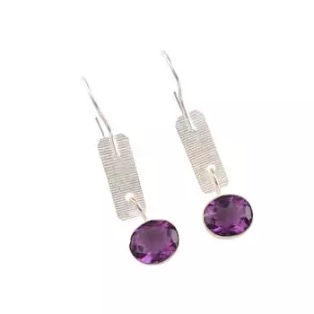 Аметист Драгоценный камень 925 Стерлинговое серебро Ювелирные изделия Ручной работы Серьги-заявления 1.9 EE-168-10