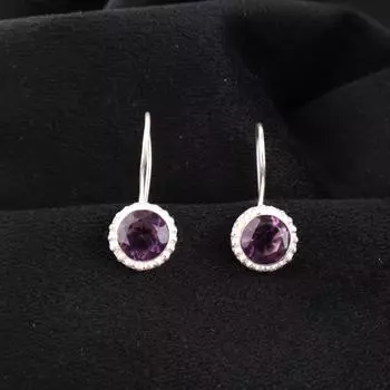 Аметист Драгоценный камень 925 Стерлинговое серебро Ювелирные изделия Ручной работы Серьги-капли/подвески 0.93 EE-177-12