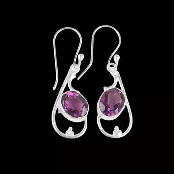 Аметист Драгоценный камень 925 Стерлинговое серебро Ювелирные изделия Ручной работы Серьги-капли/подвески 1,60 EE-49-7
