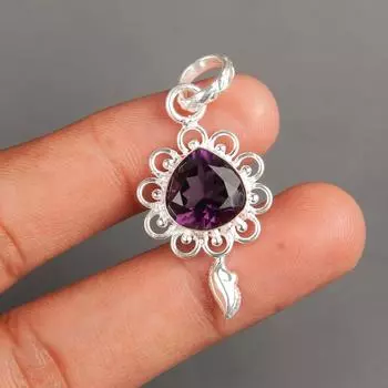 Аметист Драгоценный камень 925 Стерлинговое серебро Ювелирные изделия Ручной работы Подвеска 1,80 Для женщин PP-4-1