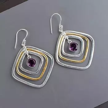 Аметист Драгоценный камень 925 Стерлинговое серебро Ручная работа Ювелирные изделия Подвесные серьги 2,44 EE-70-8