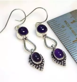Аметист Драгоценный камень Бохо Дизайнерские Женские Висячие Серьги, Серьги из Чистого Стерлингового Серебра 925 пробы, Подарок для Нее, Эффектное Ювелирное Украшение