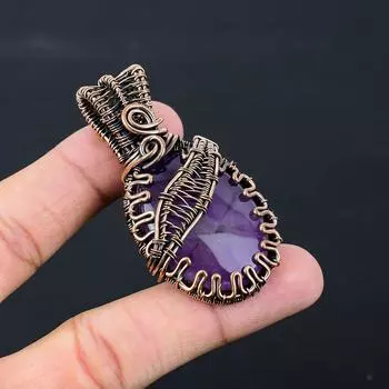 Аметист, драгоценный камень, чистая медная проволока, обернутая подвеской ручной работы, ювелирный подарок для нее фиолетовый