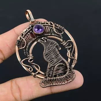 Аметист Драгоценный камень Чистая медная проволока Обернутая ювелирная подвеска ручной работы 2.95 Inches фиолетовый