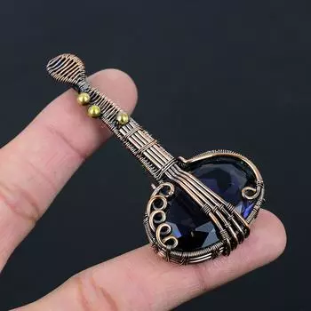 Аметист драгоценный камень чистая медная проволока обернутая подвеска ручной работы в форме гитары ювелирные изделия для подарка 3.07 Inches фиолетовый