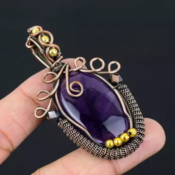 Аметист драгоценный камень из чистой медной проволоки обернутый ювелирный кулон ручной работы для подарка 2.76 Inches фиолетовый