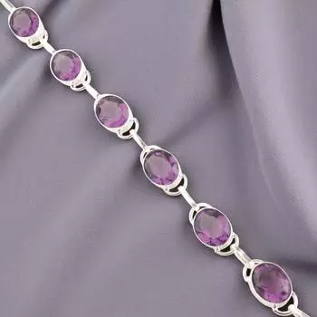 Аметист Драгоценный камень Ювелирное изделие из стерлингового серебра 925 Браслет 8 для подарка на годовщину RB-10-1