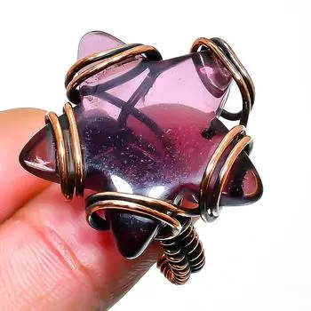 Аметист драгоценный камень кольцо ручной работы из медной проволоки размер 7