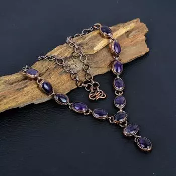 Аметист драгоценный камень медь ручной работы гальванопластикой дизайнерское ожерелье ювелирных изделий для женщин 18 Inches With Adjustable фиолетовый