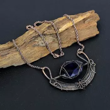 Аметист, драгоценный камень, медная проволока ручной работы, дизайнерское ожерелье для женщин 18 Inches With Adjustable фиолетовый