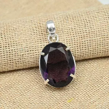Аметист Драгоценный камень Однотонный Стерлинговое серебро 925 пробы Кулон ручной работы Дизайнерские украшения Назначение Жен. Подарок 1.53 inches фиолетовый