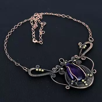 Аметист драгоценный камень ручной работы из чистой медной проволоки ювелирное ожерелье для подарка на День Благодарения 18 Inches фиолетовый