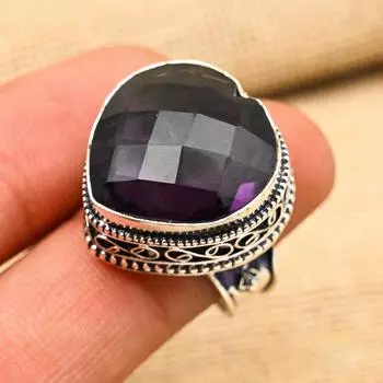 Аметист Драгоценный камень ручной работы из стерлингового серебра 925 пробы Кольцо в форме сердца Ювелирный подарок для матери 4 фиолетовый