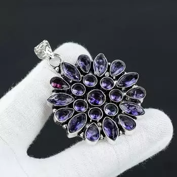 Аметист Драгоценный камень ручной работы из стерлингового серебра 925 пробы Аметист Дизайнерские ювелирные изделия Подвеска ручной работы Подвеска Подарки 1.77 фиолетовый