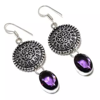 Аметист драгоценный камень ручной работы из стерлингового серебра 925 пробы подарочные ювелирные серьги 2.36 V6a54