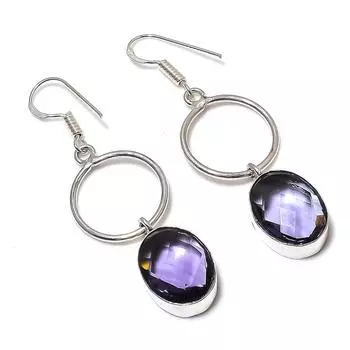 Аметист драгоценный камень ручной работы из стерлингового серебра 925 пробы подарочные ювелирные серьги 2.29 U3o91