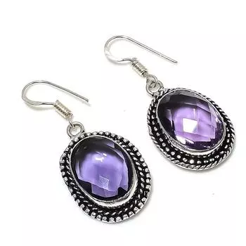 Аметист драгоценный камень ручной работы из стерлингового серебра 925 пробы подарочные ювелирные серьги 1,73 дюйма N3e74
