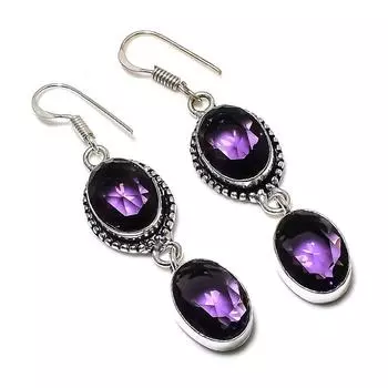 Аметист драгоценный камень ручной работы из стерлингового серебра 925 пробы подарочные ювелирные серьги 2.32 A9t92