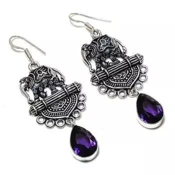 Аметист драгоценный камень ручной работы из стерлингового серебра 925 пробы подарочные ювелирные серьги 2.56 G8i92