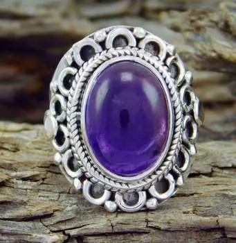 Аметист Драгоценный Камень Серебряное Кольцо Стерлингового Серебра 925 Ювелирные Изделия Ручной Работы Заявление Кольцо Ювелирные Изделия Для Женщин 6 фиолетовый