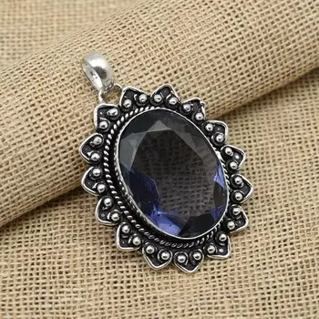 Аметист Драгоценный камень Стерлинговое серебро 925 пробы Ювелирные изделия ручной работы Подвеска овальной формы для нее 2.04 inches фиолетовый