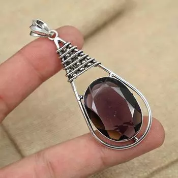 Аметист Драгоценный камень Стерлинговое серебро 925 пробы Уникальные ювелирные изделия ручной работы Подвеска в подарок на день рождения 2.75 Inches фиолетовый