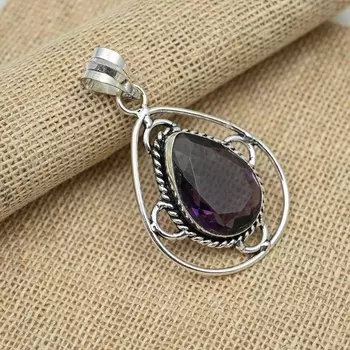 Аметист Драгоценный камень стерлингового серебра 925 пробы ручной работы Красивые подвесные украшения для нее 2.16 Inches фиолетовый