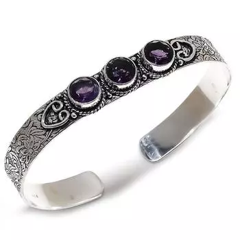 Аметист Драгоценный камень Стерлингового серебра 925 пробы с покрытием Регулируемый браслет-манжета Ювелирные изделия 7-8 фиолетовый